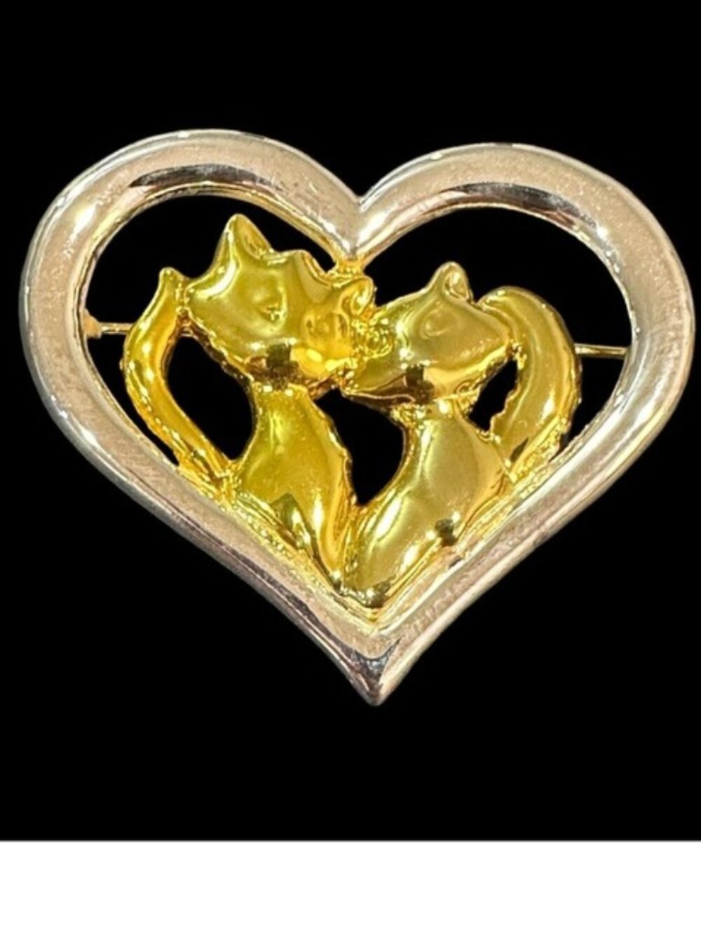 Vintage Danecraft Heart Cat Brooch Gold and Silver Tone Women